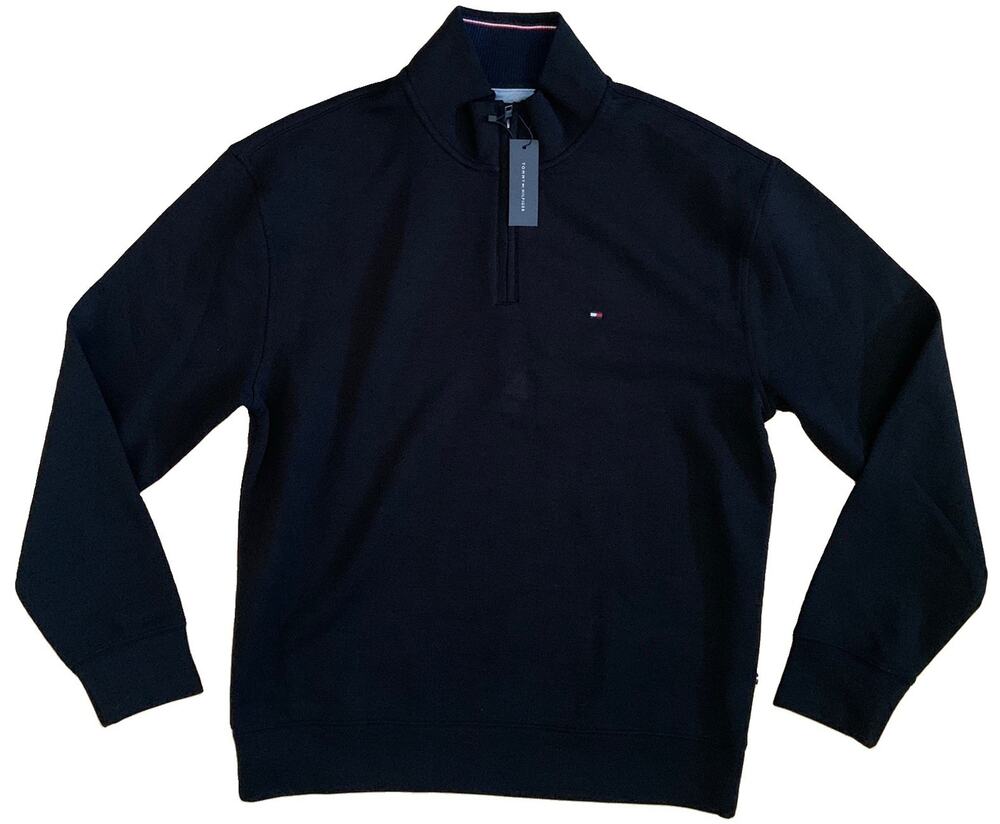 Tommy Hilfiger Men's Size M Quarter Zip Mock Neck Black Sweatshirt Brand New